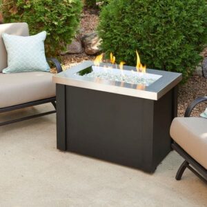 Stock Image - The Outdoor GreatRoom - Stainless Steel Providence Rectangular Gas Fire Pit Table The Outdoor Greatroom Company Gas Fire Table - Stove Depot and Chimney Works