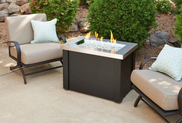 Stock Image - The Outdoor GreatRoom - Stainless Steel Providence Rectangular Gas Fire Pit Table The Outdoor Greatroom Company Gas Fire Table - Stove Depot and Chimney Works