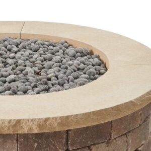 Stock Image - The Outdoor GreatRoom - Limestone Tan Concrete Top for Bronson Block Round Gas Fire Pit Kit (4 Pieces Total) The Outdoor Greatroom Company Fire Pit Accessory - Stove Depot and Chimney Works