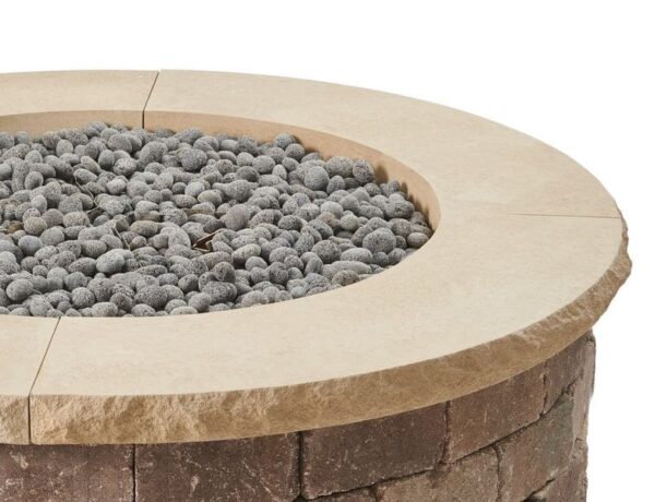 Stock Image - The Outdoor GreatRoom - Limestone Tan Concrete Top for Bronson Block Round Gas Fire Pit Kit (4 Pieces Total) The Outdoor Greatroom Company Fire Pit Accessory - Stove Depot and Chimney Works