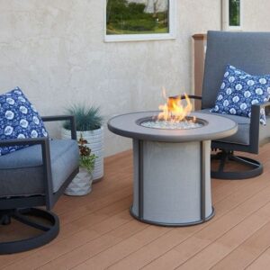 Stock Image - The Outdoor GreatRoom - Grey Stonefire Round Gas Fire Pit Table The Outdoor Greatroom Company Gas Fire Table - Stove Depot and Chimney Works