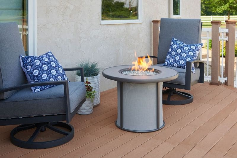 Stock Image - The Outdoor GreatRoom - Grey Stonefire Round Gas Fire Pit Table The Outdoor Greatroom Company Gas Fire Table - Stove Depot and Chimney Works