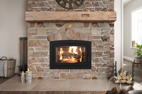 Stock Image - Ambiance - Hewn Mortise Beam Ambiance Non-Combustible Mantel Fireplace Mantel - Stove Depot and Chimney Works