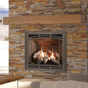 Stock Image - Ambiance - Rough Sawn Beam Ambiance Non-Combustible Mantel Fireplace Mantel - Stove Depot and Chimney Works