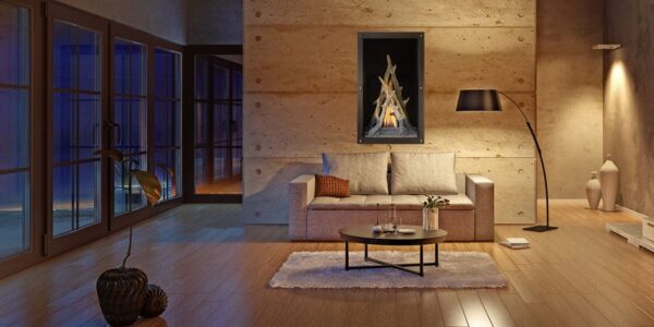 Stock Image - DaVinci Custom Fireplaces - Maestro Collection - Vertical Gas Fireplace DaVinci Gas Portrait Fireplace & Outdoor Fire - Stove Depot and Chimney Works